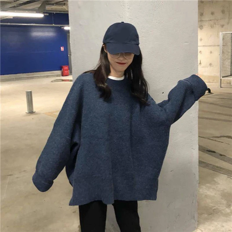 

Women's Pullover Sweater For Autumn Winter 2023 New Korean Version Of Loose Warm Solid Color Sweater Round Neck Sweater Top Coat
