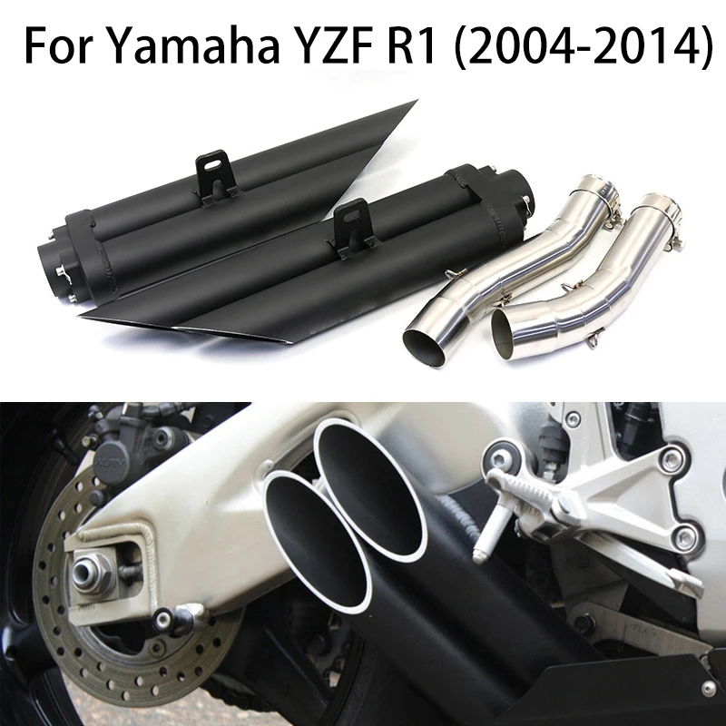 

For Yamaha R1 YZF-R1 2004-2014 51mm Four-outlet Motorcycle Exhaust Mid Link Pipe Slip On Dual-outlet Escape No DB Killer
