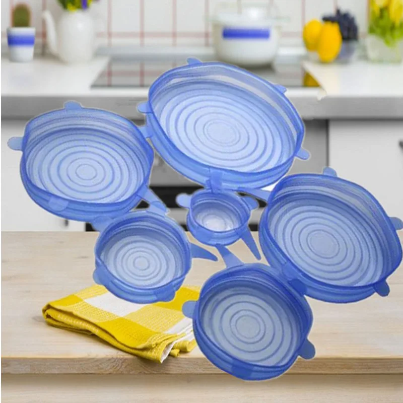 

6pcs Adaptable Lid Silicone Cover Food CapsCookware Bowl Microwave Reusable Stretch Lids Food Wrap