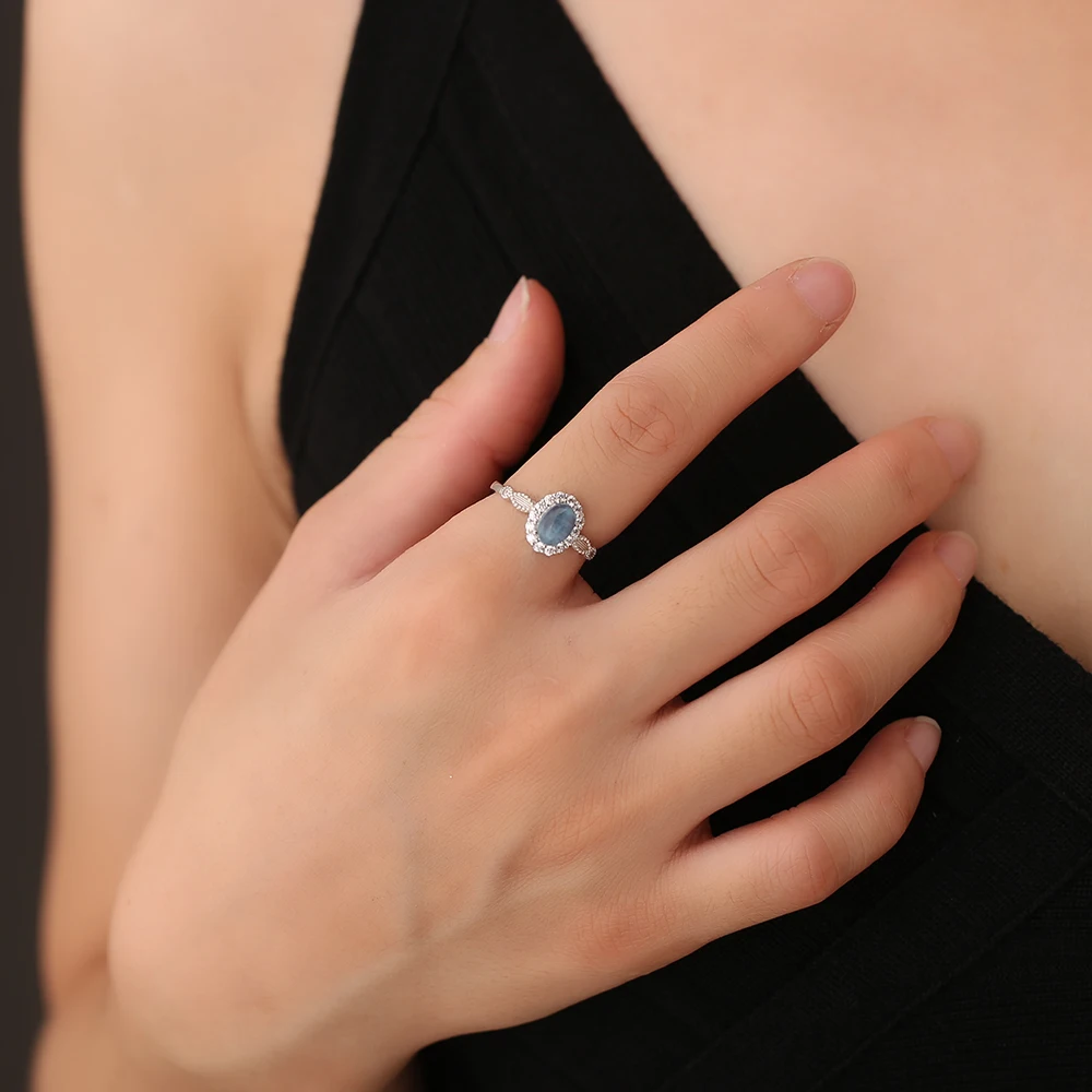 Кольцо из стерлингового серебра S925 в сочетании с натуральным аквамарином