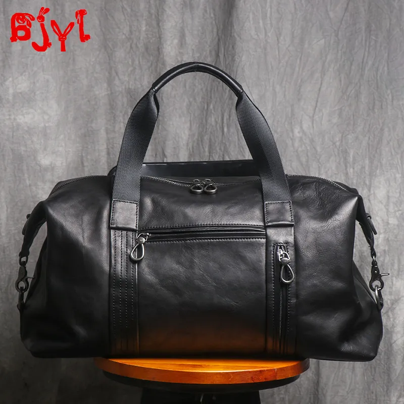 

Leather Handbag Men Large-capacity Travel Bag Shoulder Diagonal Bag Light Travel Luggage Bag Vegetable Tanned Layer Cowhide