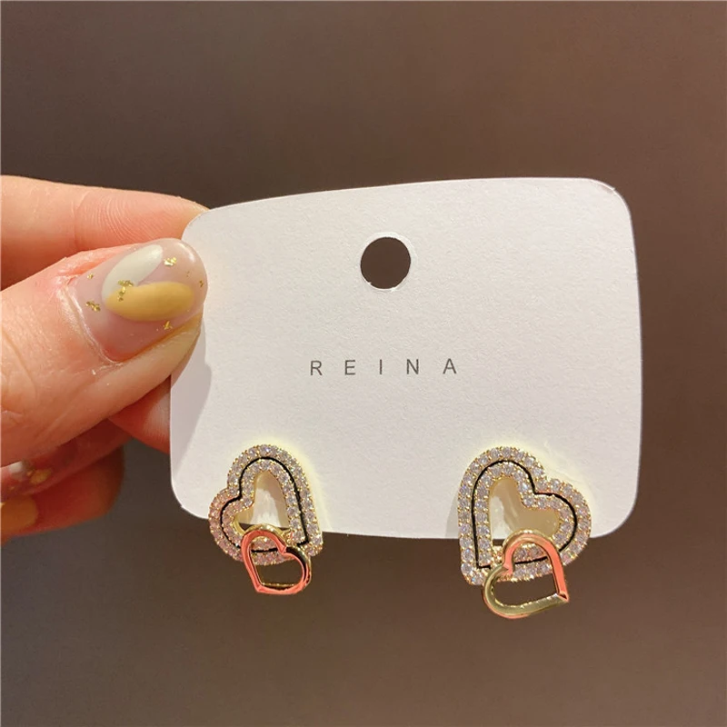 

2022 New Classic Irregular Zircon Pearl Heart-shaped Gold Earrings Luxury Accessories For Womans Korean Fashion Jewelry Party