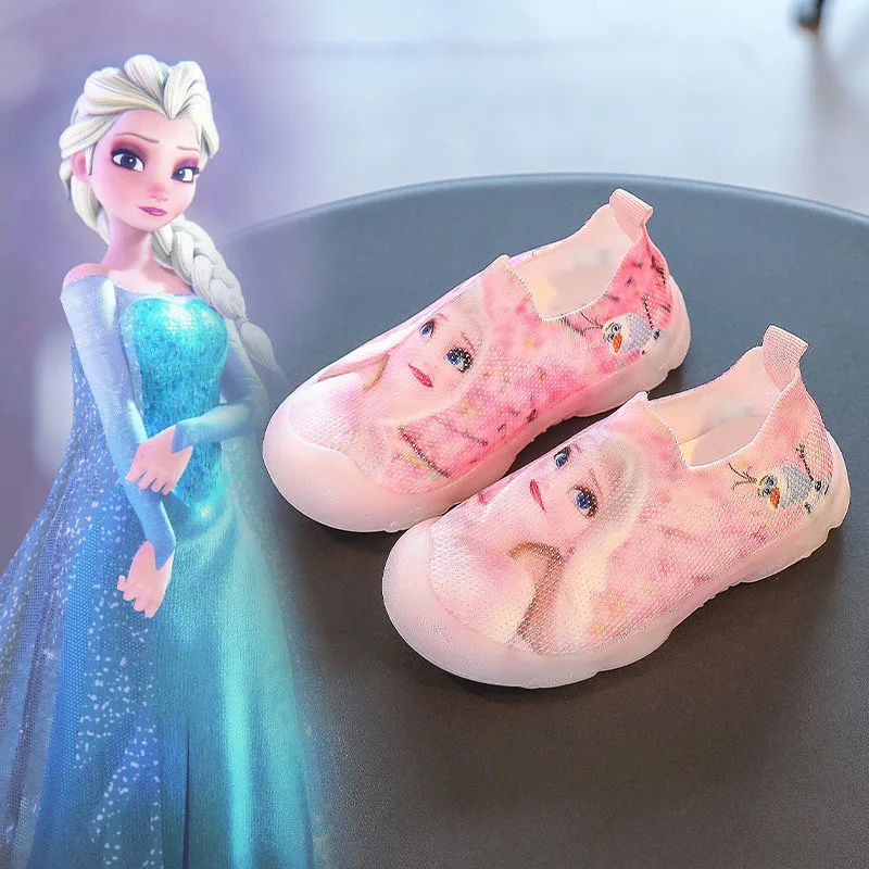 

Disney Girls frozen pink Princess First Walkers dancing shoes cartoon soft school student Casual Shoes Europe size 22-31