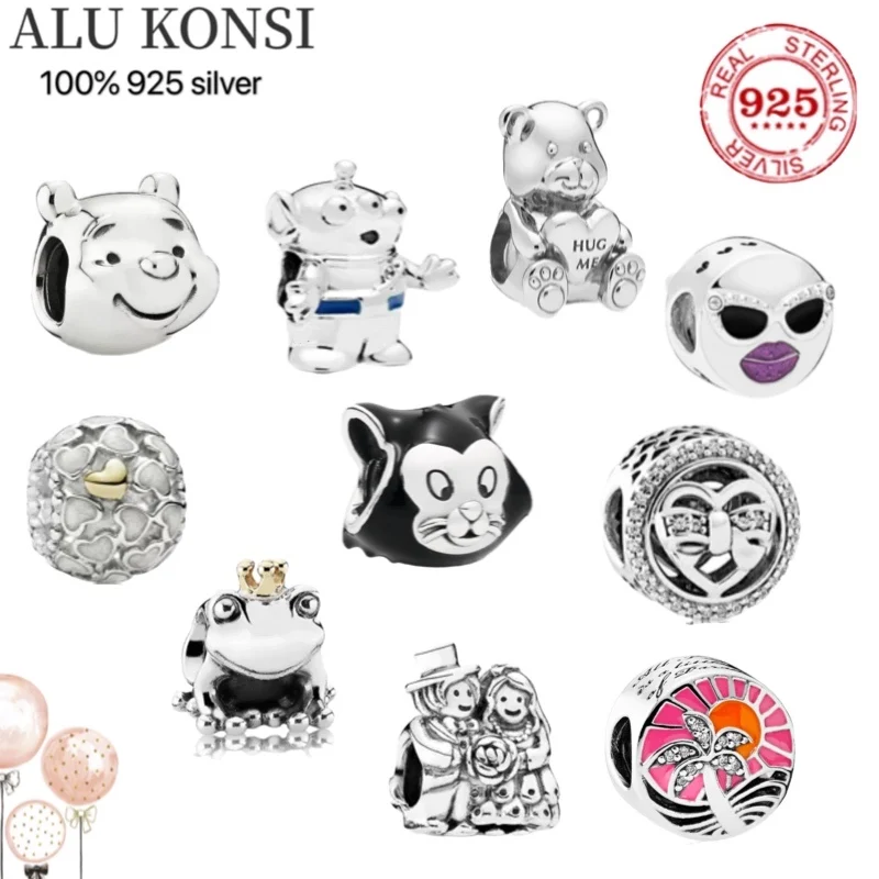 

2021 New Hot sale luxury Real 925 Sterling Silver pan beads Fit Original Charm bracelet For Women fashion sweet DIY Jewelry