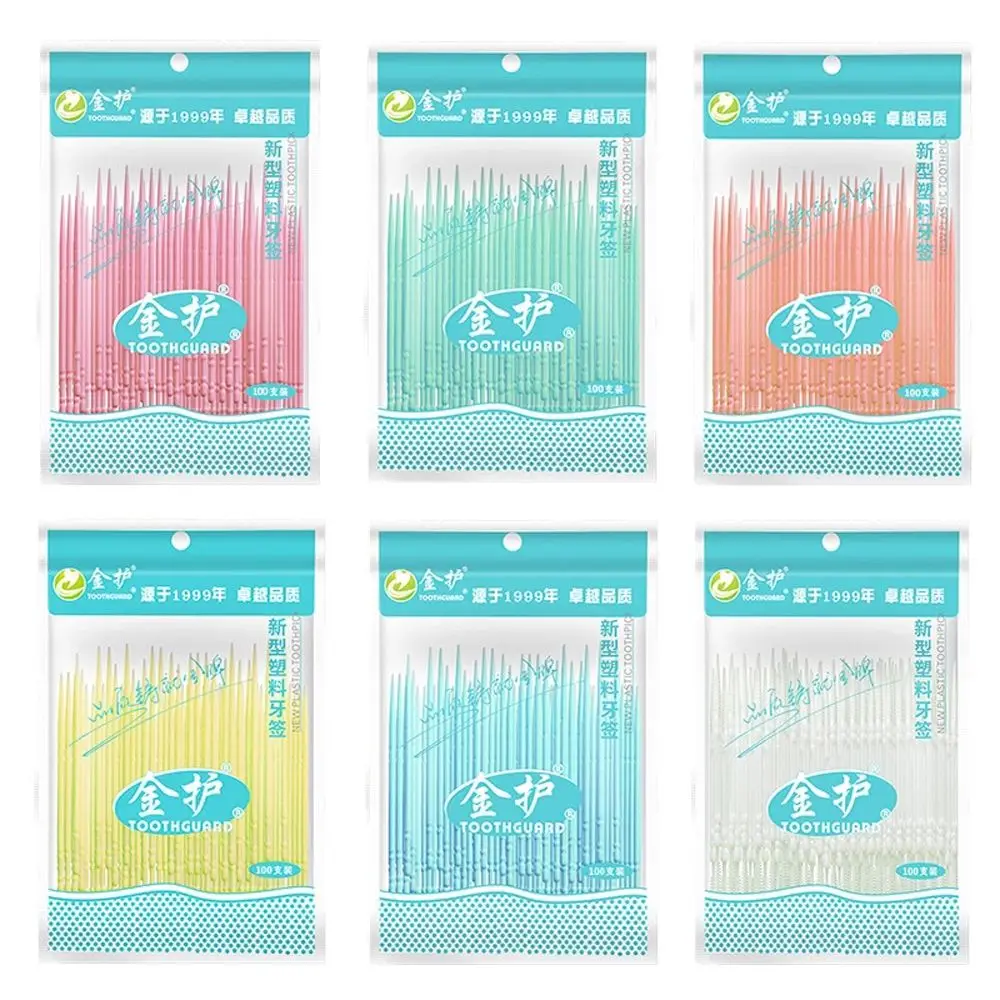 

Candy Color Food Residue Soft Plastic Toothpick Brush Dental Floss Rods Double-head Interdental Brush Oral Care