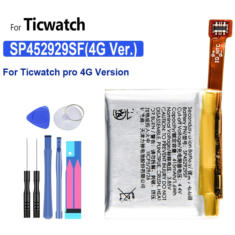 

Bateria SP452929SF New Batterie 415mAh Watch Battery For Ticwatch Pro 4G/Bluetooth Version High Quality Replace Battery +Tools