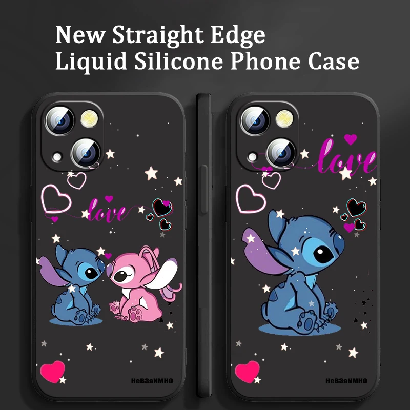 

Disney Cute Stitch Cool Love Phone Case For Apple iPhone 14 13 12 Mini 11 XS Pro Max X XR 8 7 SE Plus Cover Liquid Rope Funda