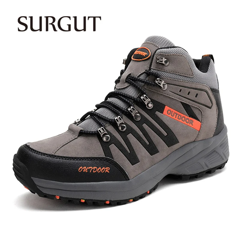 

SURGUT Non-Slip Winter Plush Warm Men Boots Waterproof Leather Men Snow Boots Working Men Ankle Boots High Top Men Outdoor Shoes