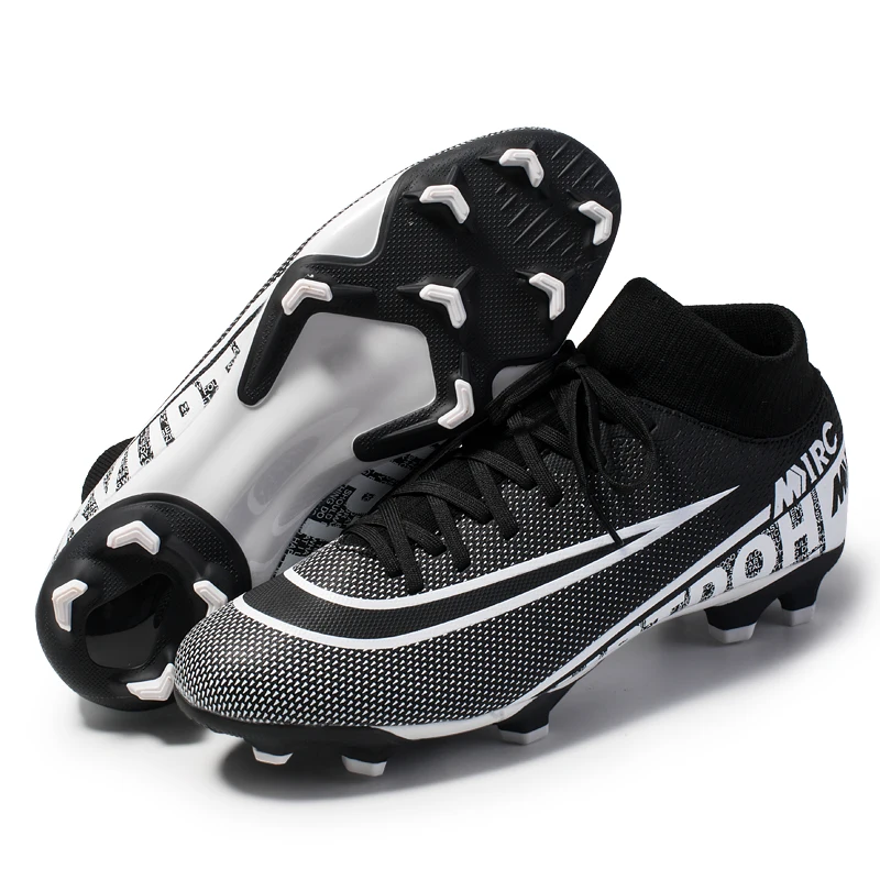 Men Knitting Football Boots Turf Kids Soccer Shoes Cleats Training High Top Ankle Sport Quality AG TF Indoor Children Sneakers