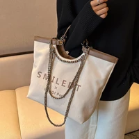 large capacity brand chain fashion canvas letter print versatile western style high quality texture women shoulder tote handbag