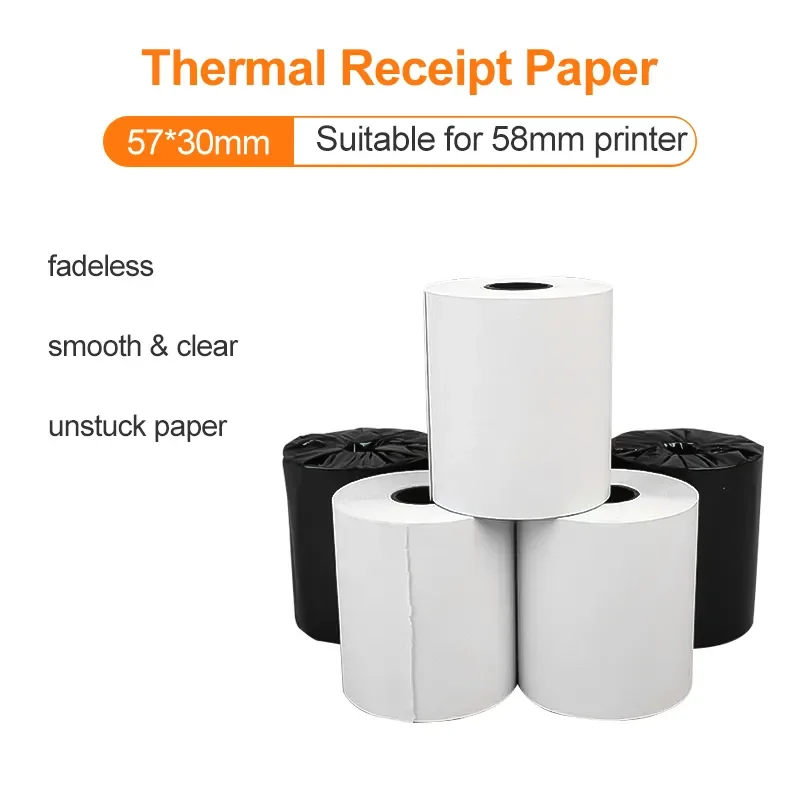

2023New 57*30mm Thermal Receipt Photo Bill Paper 10Rolls For 58mm Thermal Printer Cash Registers Mobile Handled Desktop POS Prin