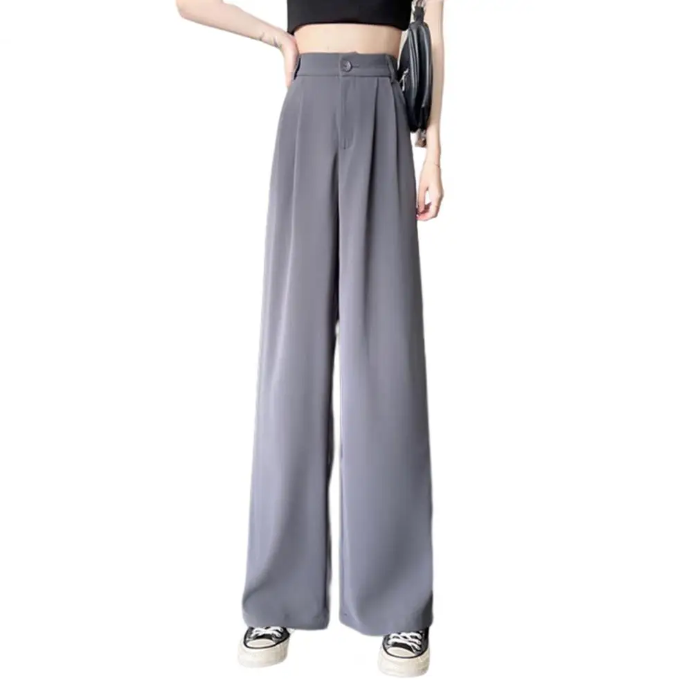 

High Waist Slant Pockets Solid Color Summer Woman Pants Straight Wide Leg Draped Casual Office Pants Suit Trousers