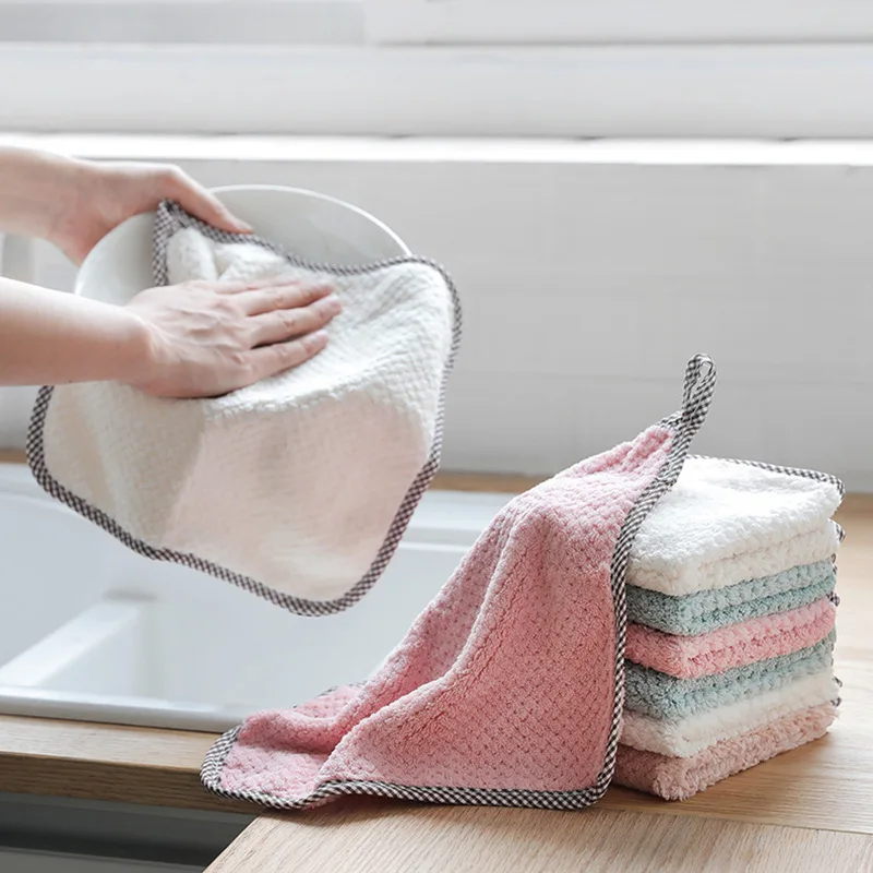Kitchen Cleaning Cloth Dusting Cloth Lint Pineapple Grid Cloth Small Square Towel
