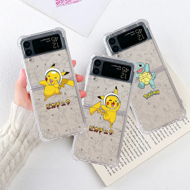 

Hot Anime Pokemon Case For Samsung Galaxy Z Flip 3 4 5G Funda Z Flip3 Clear PC Hard Shockproof Luxury Back Phone Capa