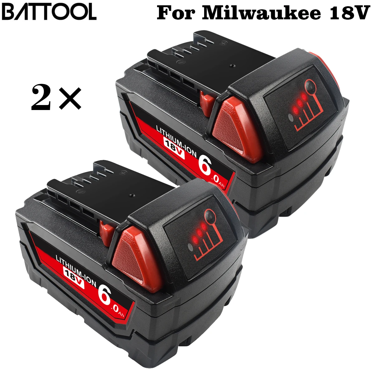 

BATTOOL 2x 6.0Ah 18V Power Tool Battery for Milwaukee M18 48-11-1815 48-11-1850 2604-22 2604-20 2708-22 2607-22 48-11-1828