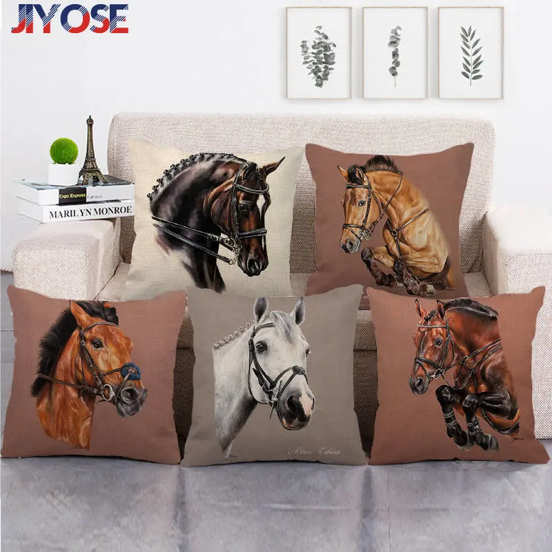 

World Famous Horse Head Cushion Cover Linen Home Decoration Pillowcase Sofa Decor Car Room Pillow Case 45x45cm Housse De Coussin