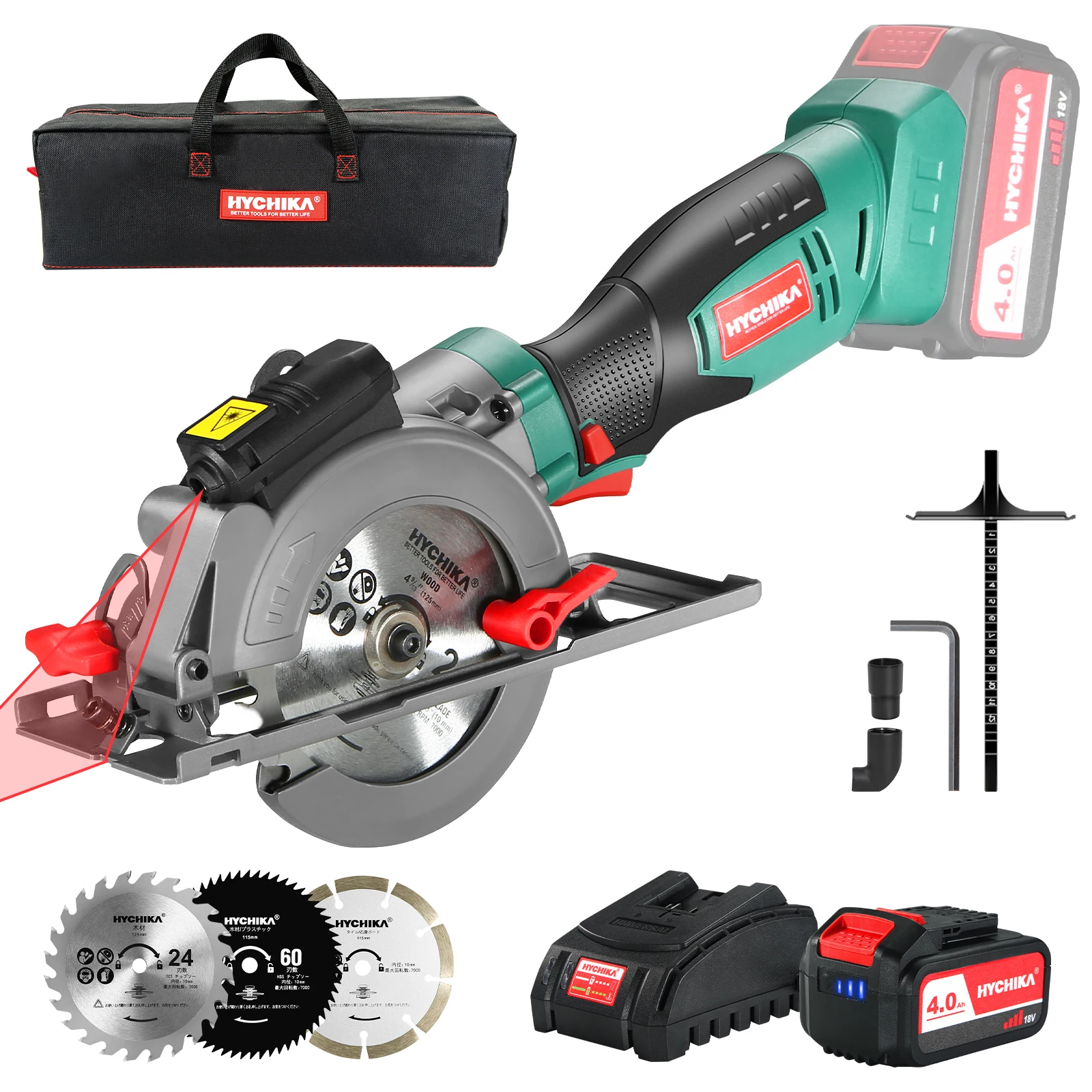 Hychika Cordless Circular Saw 4.0Ah Battery 3500Rpm 18V Circular Saw for Cutting Metal Wood Tools