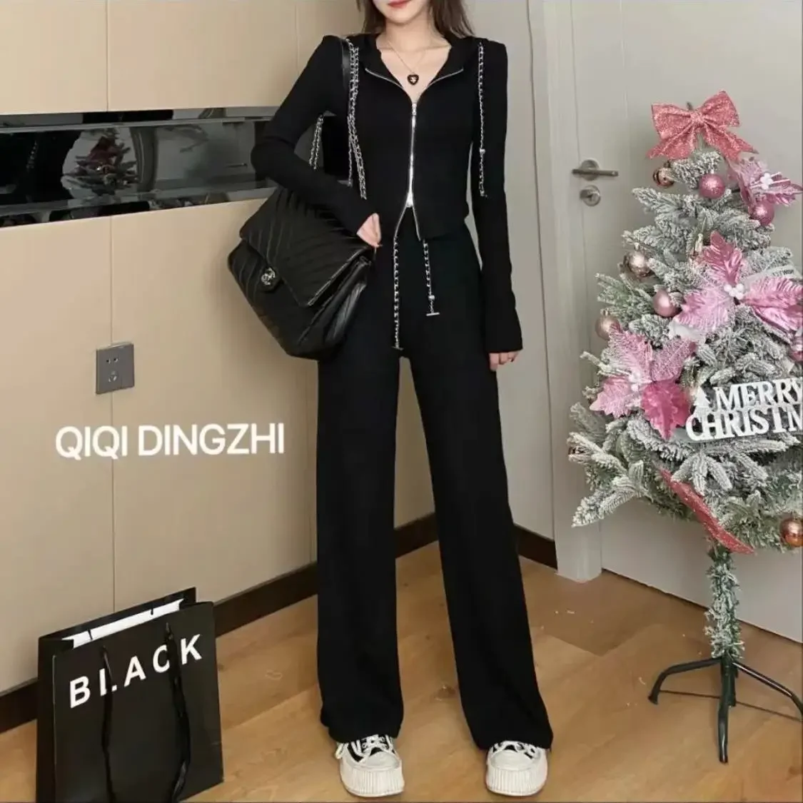 Повседневный модный утягивающий брюки-клеш костюм из двух предметов легкая