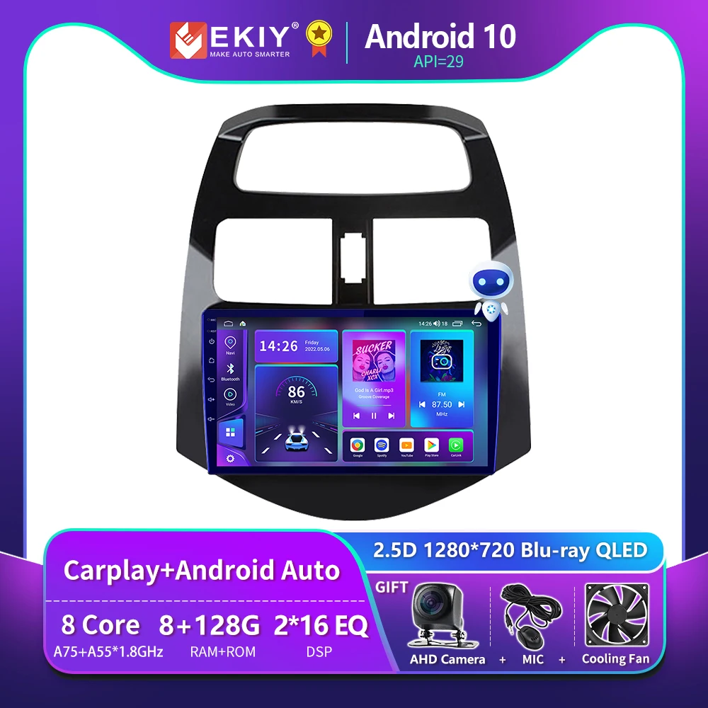 Автомагнитола EKIY T900 DSP Android 10 для CHEVROLET Spark Beat Matiz Creative 2010-2014 мультимедийный