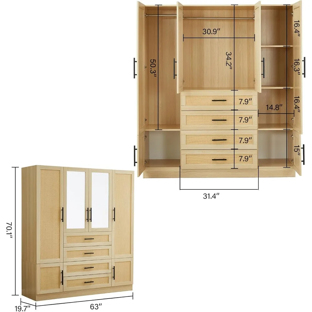 Деревянный шкаф-купе с 4 дверцами и 3 ящиками шкаф зеркалом органайзеры для шкафов