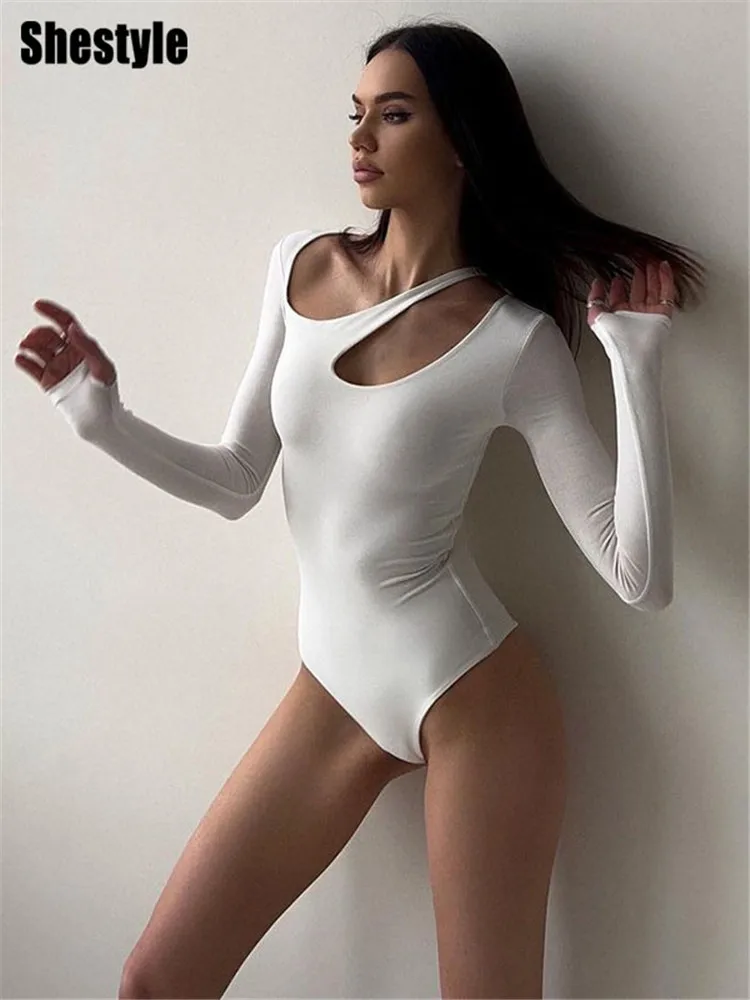 

Женское асимметричное боди Shestyle, облегающая футболка с длинным рукавом и винтовым вырезом, в стиле ретро, 2022