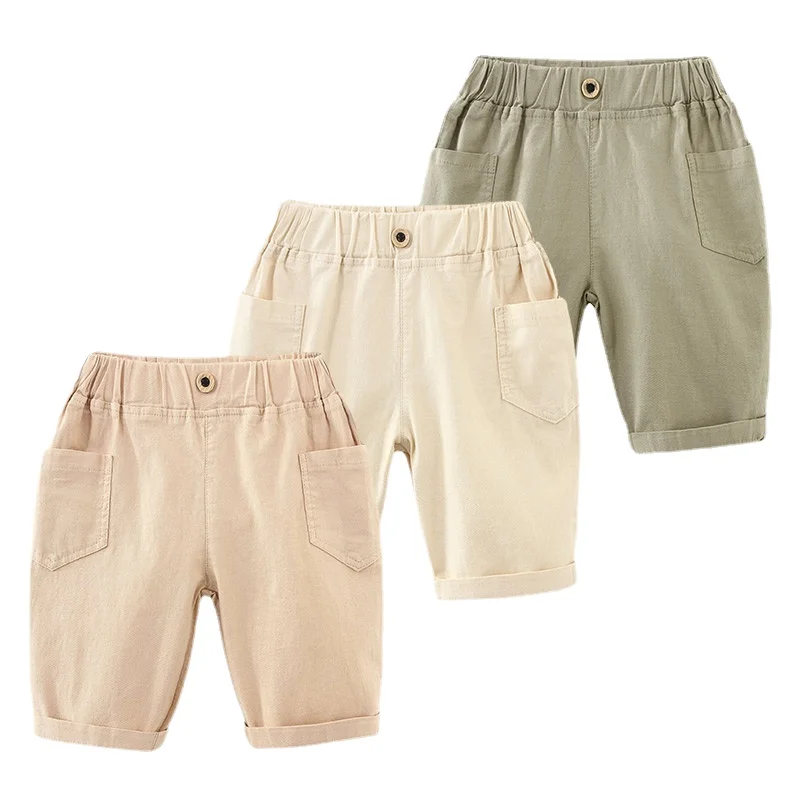 Children Clothing Solid Color Cotton Half Fifth Capris Pocket Shorts For Kids Baby Boys