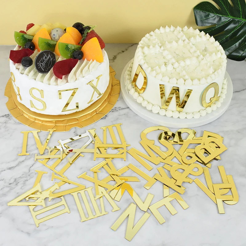 

Letter Alphabet Gold Mirror Acrylic Cake Topper for Wedding Anniversary Birthday Party Cake Decoration Letter Cupcake Insert