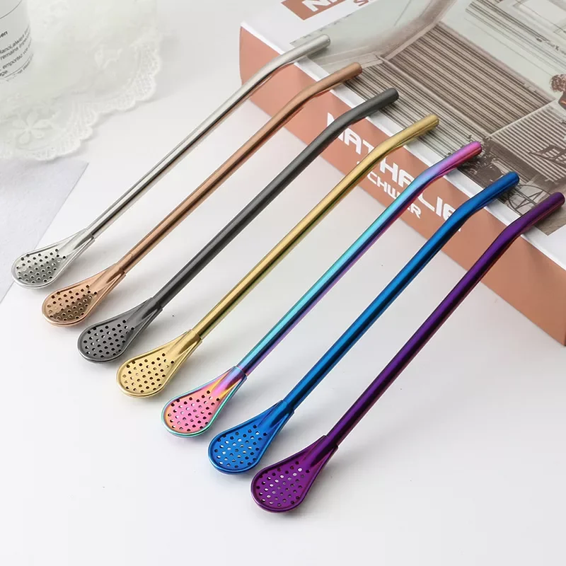

Tea Filter Straws Stainless Steel Spoon Drinking Straw Reusable Tea Tools Washable Bar Accessories Reusable Metal Straw