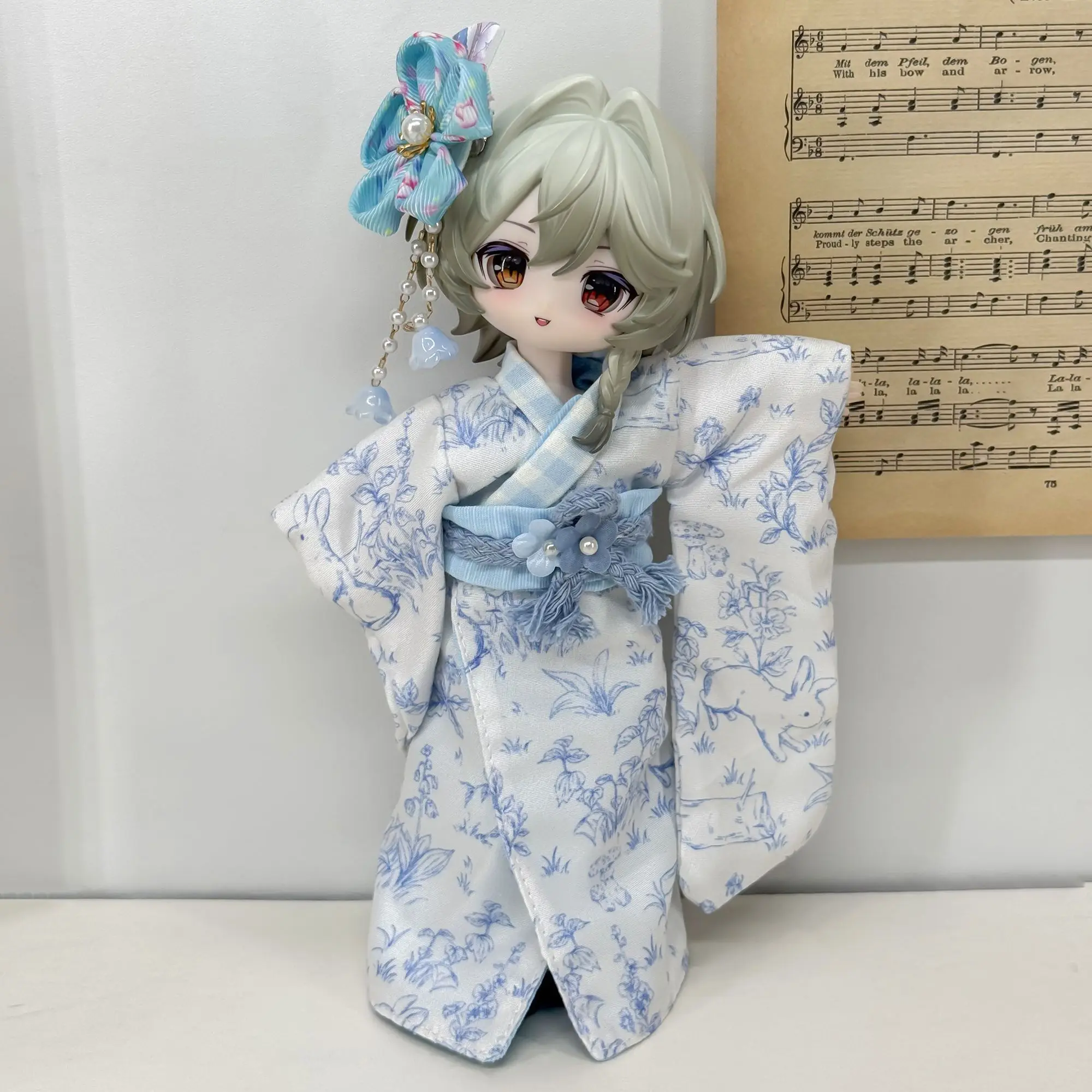 Фото Милый японский кимоно для куклы BJD в масштабе 1/6, традиционный халат с принтом розового кролика и яблока для куклы BJD 1/6, кукла в комплект не входит. №4