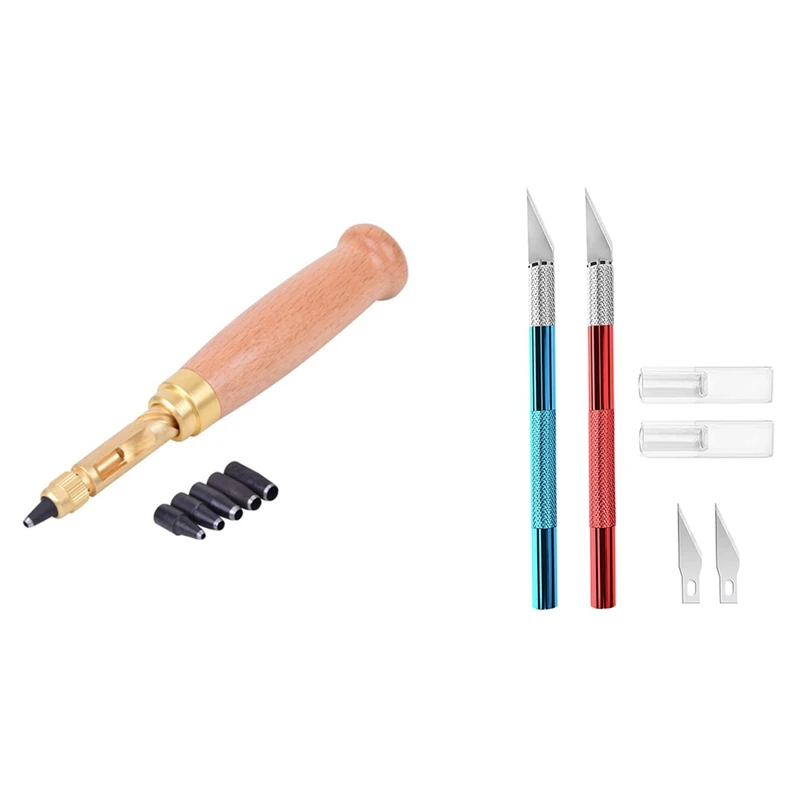 

6 Tip Sizes 1.5Mm, 2Mm, 2.5Mm, 3Mm, 3.5Mm, 4Mm Screw Hole Punch/Auto Leather Tool With 2 Pcs Leather Carving Knives