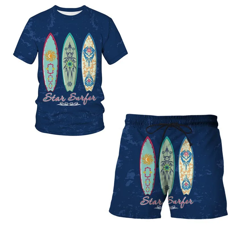 Men's Outfit Summer Short Sleeve T Shirt Set Fashion 2 Piece Streetwear 3D Printed Sports Beach Shorts Sportswear Men's