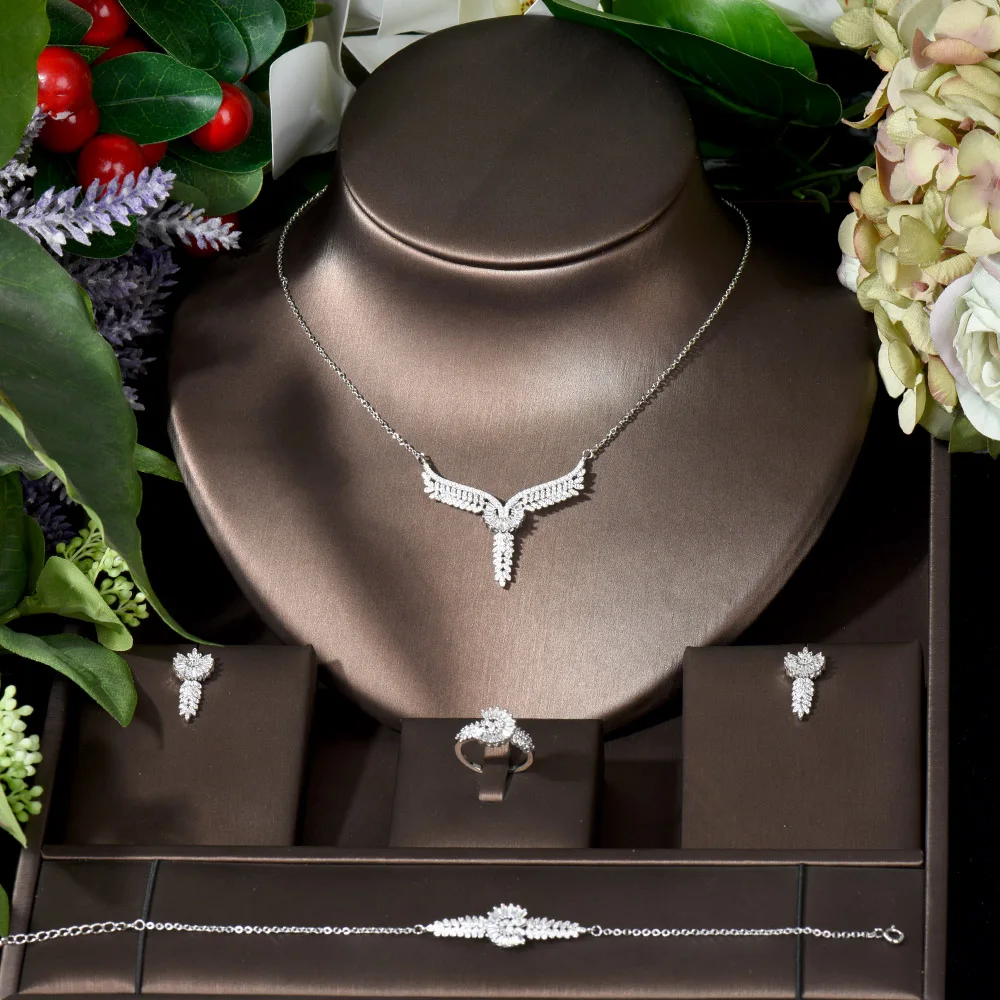 

Fashion Micro Pave AAA Cubic Zirconia Stone Angel Wing Necklace and Earrings Set for Women Bridal Jewelry Gift bijoux femm N-783