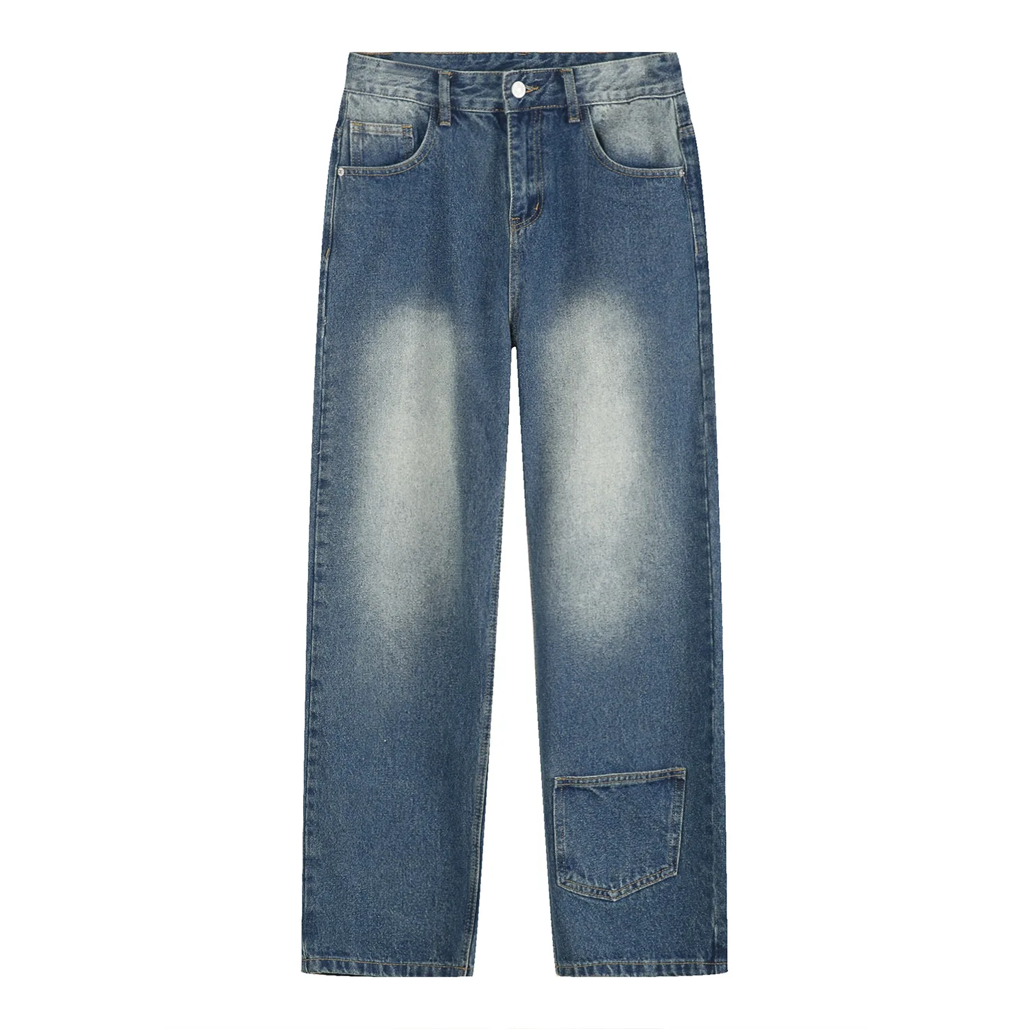 Four Seasons Men Jeans Korean Style Straight Pocket Design Casual Jeans Pants Straight Casual Hip Hop Men Clothing Ins Hot Sale