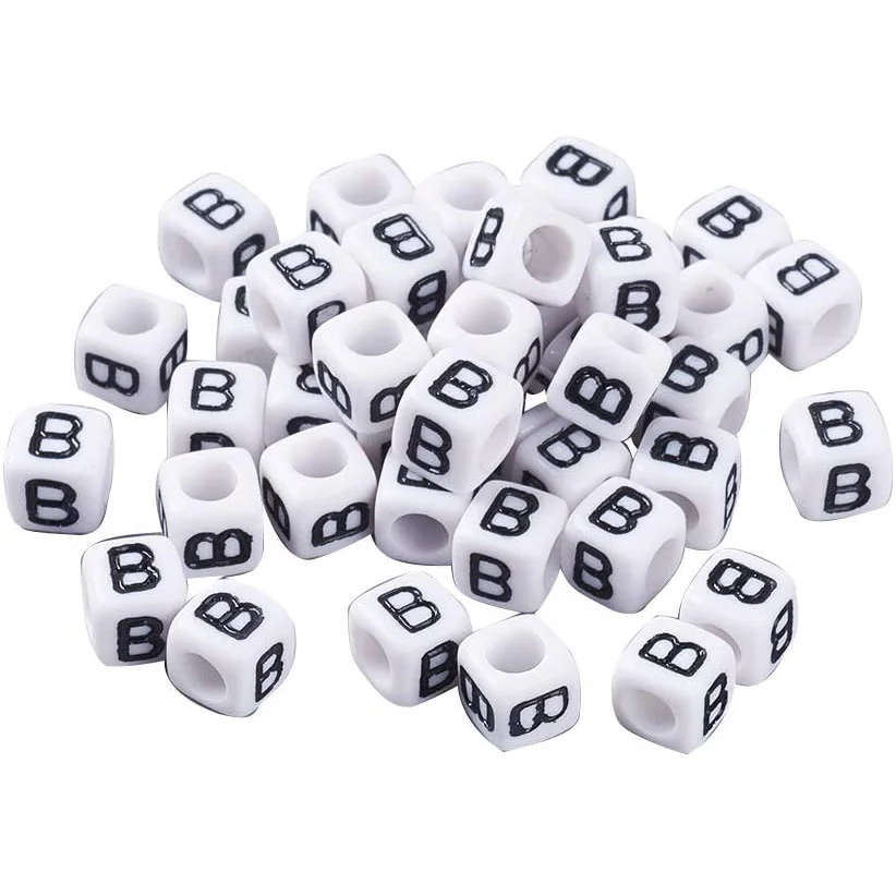 

About 2600pcs Acrylic Letter Beads White Cube 6mm Letter B Spacer Beads for DIY Jewelry Making Hole 3.2mm