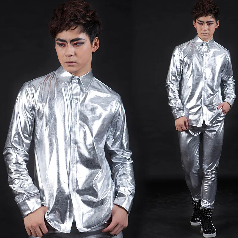 

Костюм мужской для джазовых танцев, серебристая одежда в стиле хип-хоп, рубашка с длинными рукавами и брюки, одежда для выступлений и диджея, DNV16675