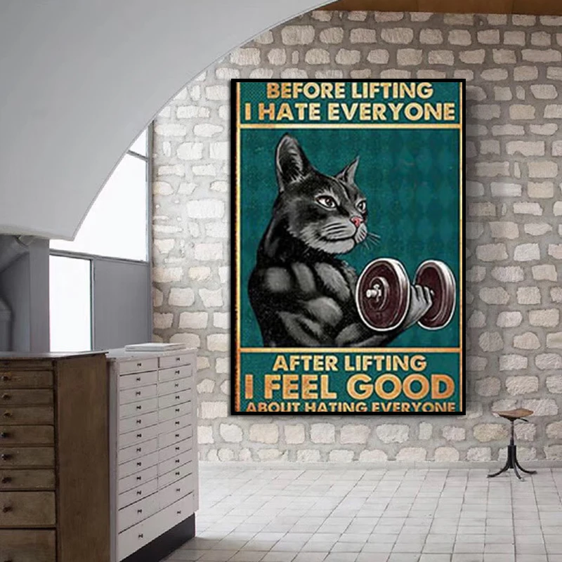 

Retro Funny Inspirational Black Cat Prints Painting Wall Art Abstract Picture Poster Canvas For Pet Shops Living Room Decor