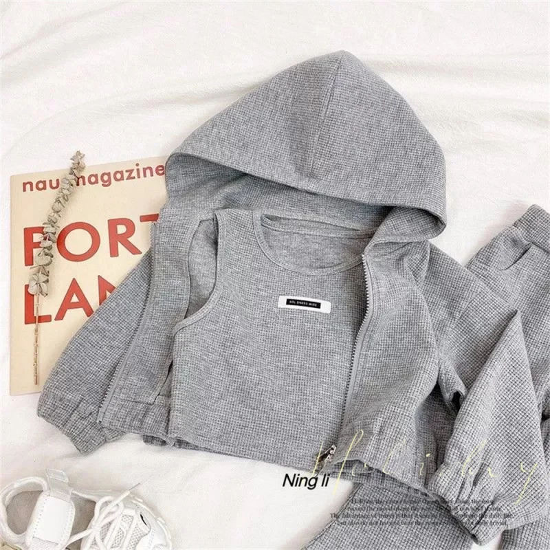 

Girls' Spring Suits 2023 New Cute Fashionable Baby Girl Spring and Autumn Children Bell-Bottom Pants Three-Piece Set