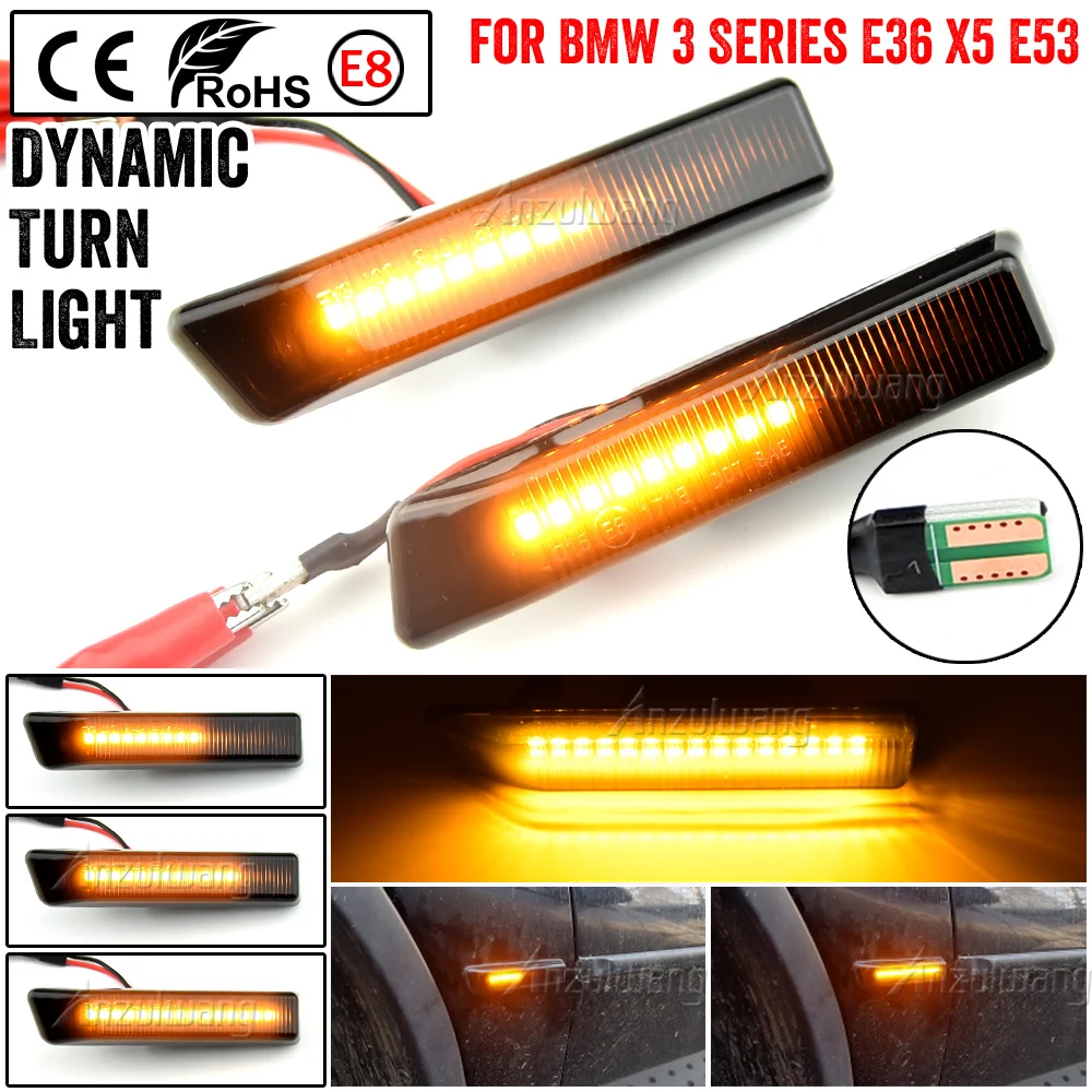 

For BMW X5 E53 1999-2006 LED Dynamic Turn Signal Light For BMW 3 Series E36 M3 Side Marker Lamp Flowing Indicator 1996-1999