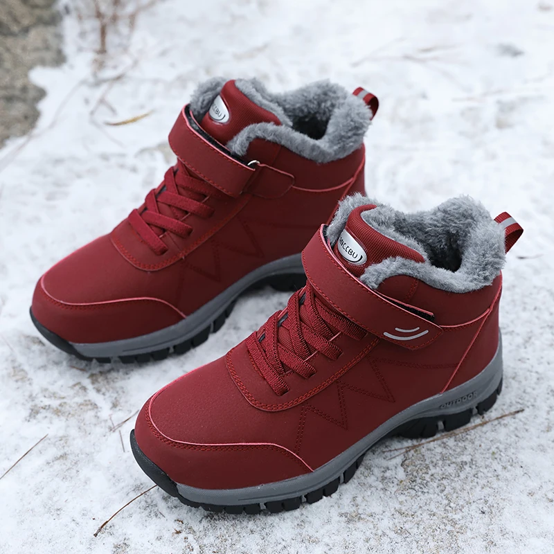 2022 Winter Plush Women Men Boots Shoes Leather Waterproof Sneakers Climbing Hunting Unisex Lace-up Outdoor Warm Hiking Boot Man