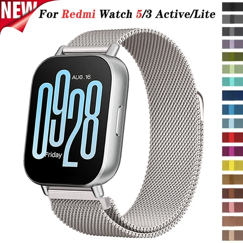 Milanese Solo Loop Strap for Redmi Watch 5 3 Active Stainless Steel Band Lite Metal Wristband Accessories