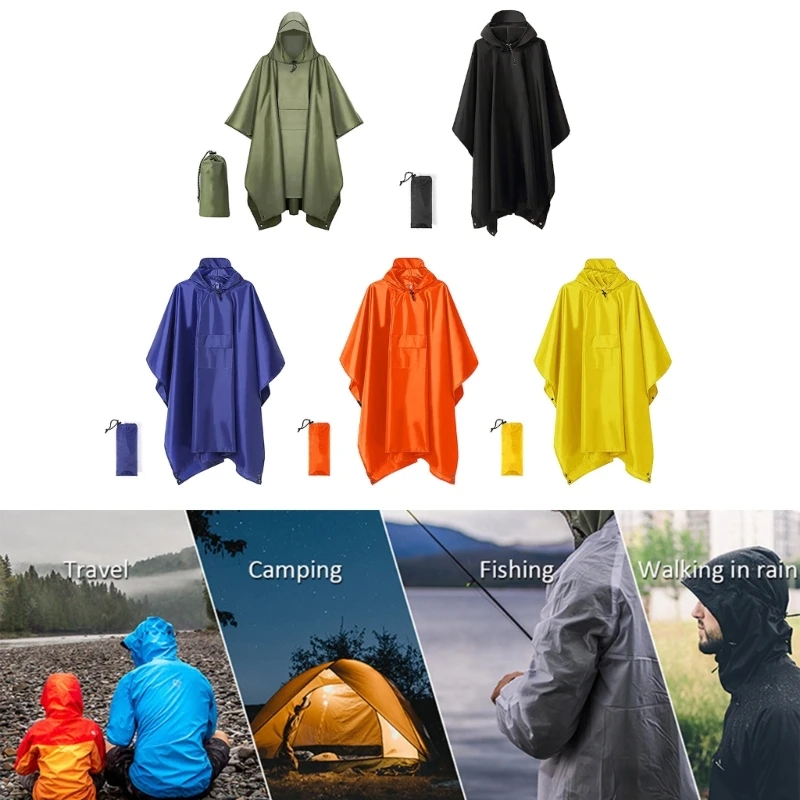 

Multifunction Raincoats Poncho, 3-in-1 Reusable Waterproof Raincoats Sunshades Tarp Tent Ground Sheet Mat with Carry Bag 69HD