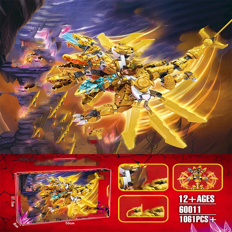 

1061pcs 2022 New Compatible 71774 71770 Golden Ultra Dragon Bricks Golden Dragon Jet Building Block 60011 60099 Christmas Gifts