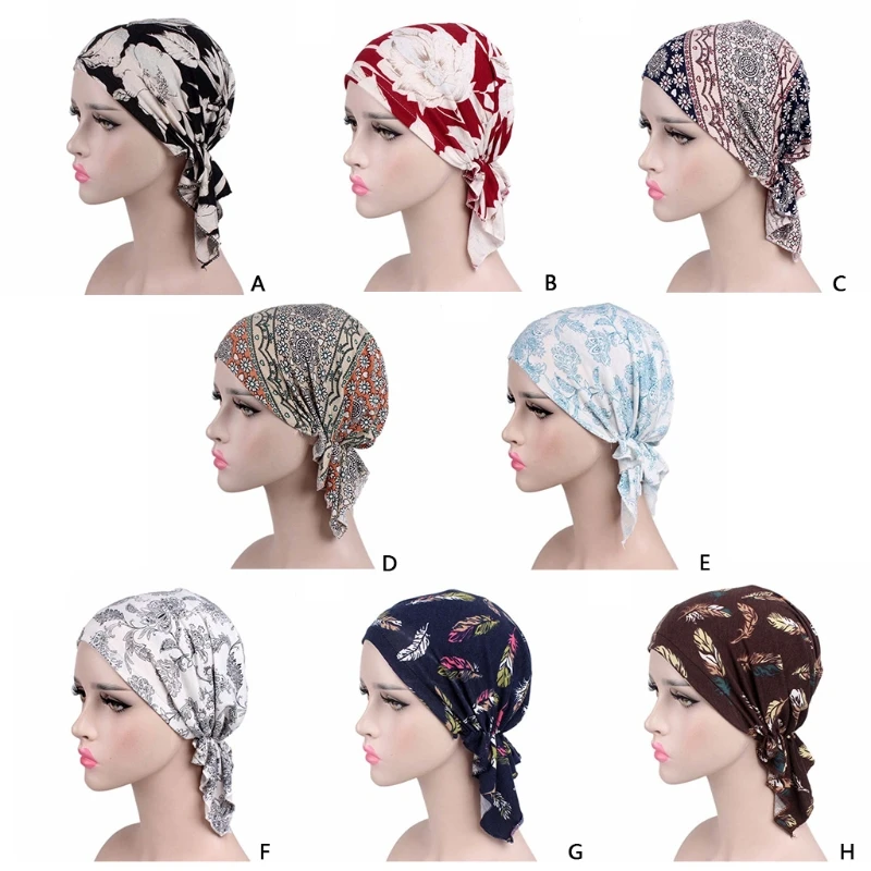 

Floral Elastic Turban Beanie for Head Scarf Wrap Chemo Cap Muslim Hijab