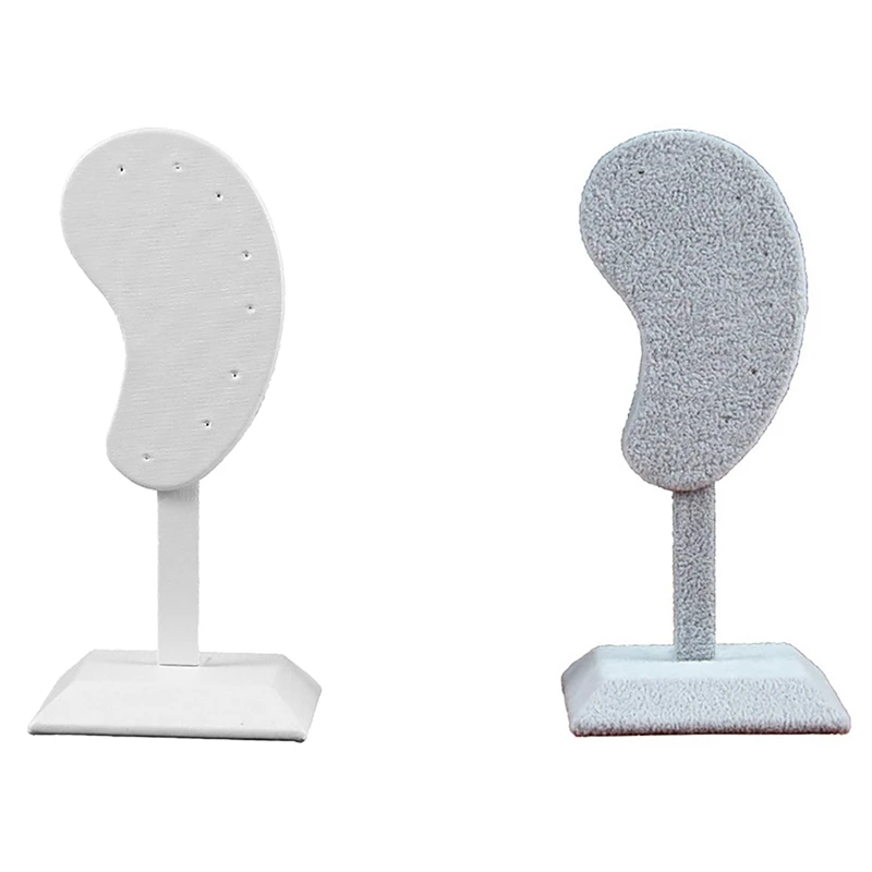 

2X Earring Display Stand Multi-Color Microfiber Earring Holder Ear Clip Stud Jewelry Display Stand-Gray & White