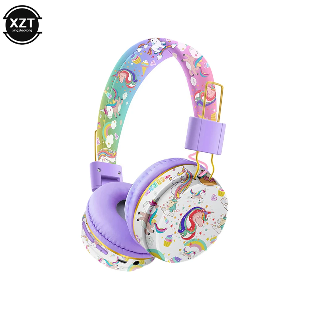 Wireless Headphones with Mic Rainbow Unicorn Stereo Music Helmet Headset Gamer TF Card for Phone Children Headphone Girls Gift