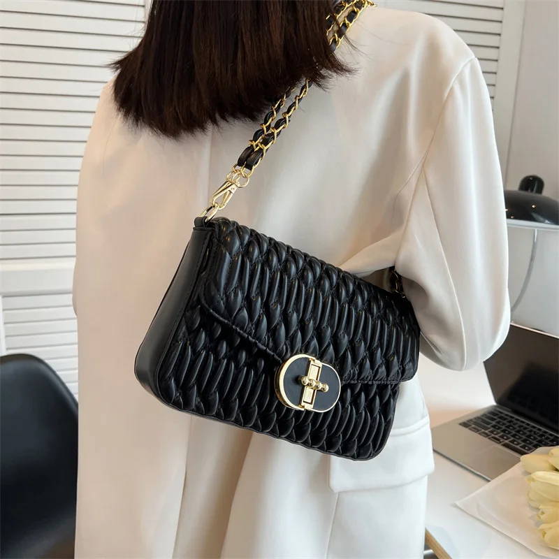 

Модные складные женские сумки с клапаном, дизайнерские дамские клатчи на толстой цепочке, женские сумки на плечо из искусственной кожи, бре...