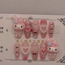 Muñeco de dibujos animados Sanrioed My Melody Hello Kitty, Parche de uñas tridimensional hecho a mano, juguete de Anime para niñas, regalo