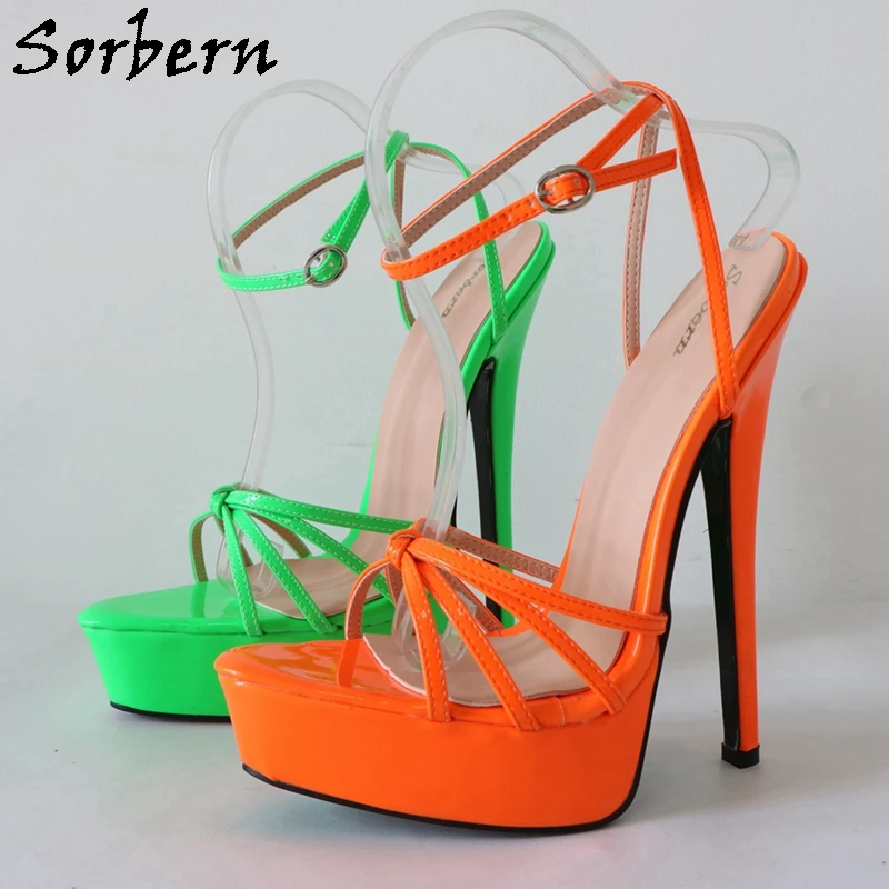 Sorbern Noen-Sandalias anaranjadas con tirantes finos para mujer, zapatos de tacón alto, Stilettos, para chicas