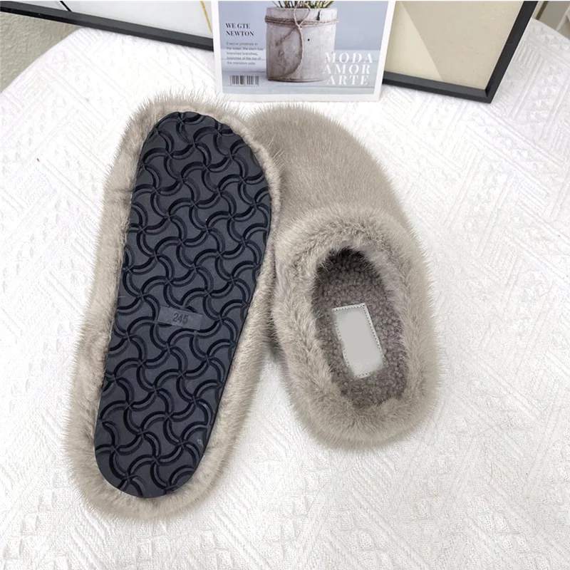 Зимняя женская обувь роскошные норковые тапочки Muller модные плюшевые мягкие и