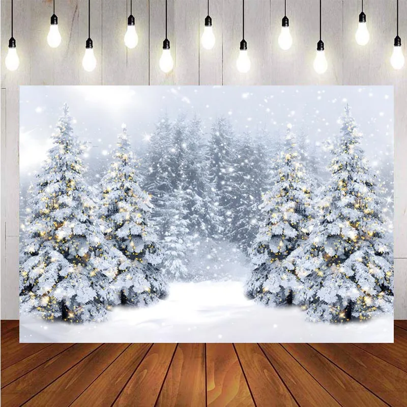 

Winter Backdrop Snow Scene Snowfield Pine Tree Snowflake Party Photography Background Photo Studio Props Decoration Banner